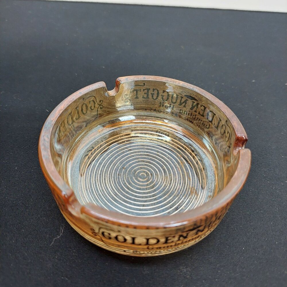 VTG Old Las Vegas Golden Nugget Gambling Hall Ashtray Iridescent Amber Color - Picture 4 of 6